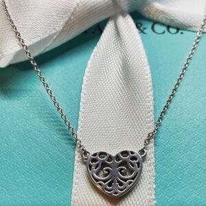 Tiffany & Co. Mini Enchant Filigree Heart Necklace Sterling Silver 16"